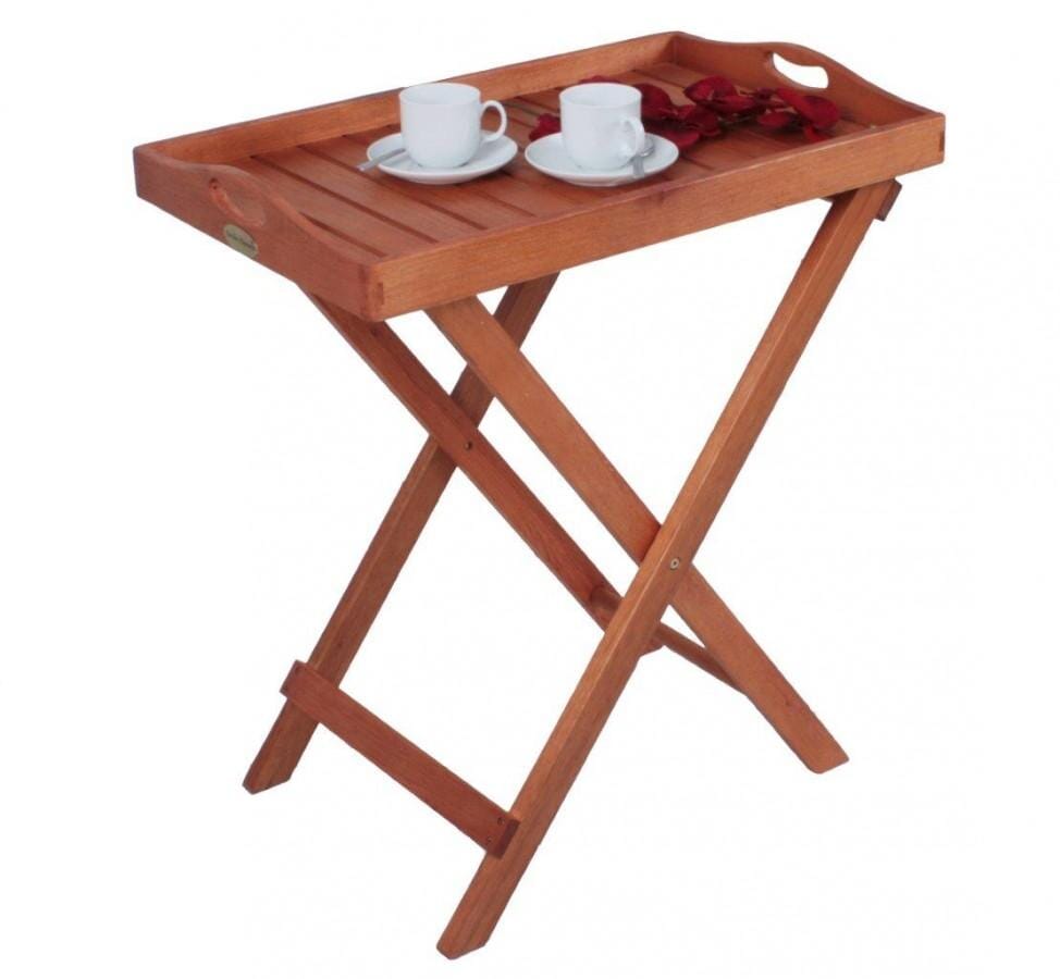 Wohnzimmer Beistell Tisch Rollen Holz Mobiliar Servier Tablett Eukalyptus FSC 