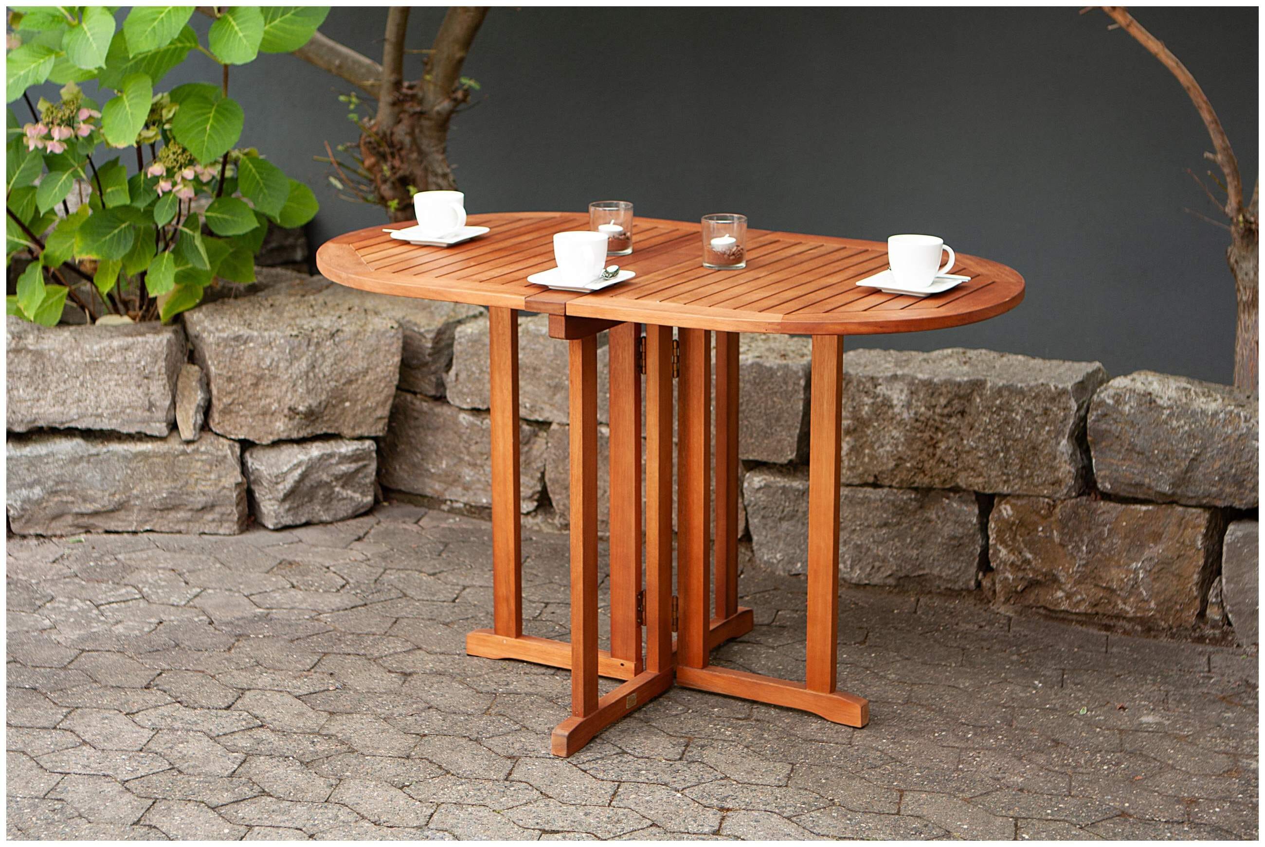 Balkontisch Gartentisch klappbar Oval 120x70 cm aus Eukalyptus Holz