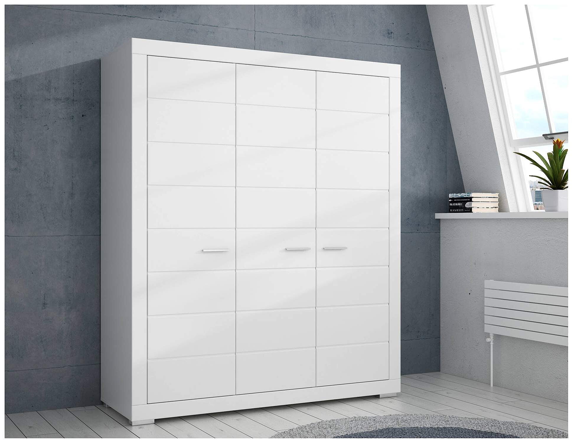 kleiderschrank snow schrank, 3 türen, facheinteilung, weiß matt