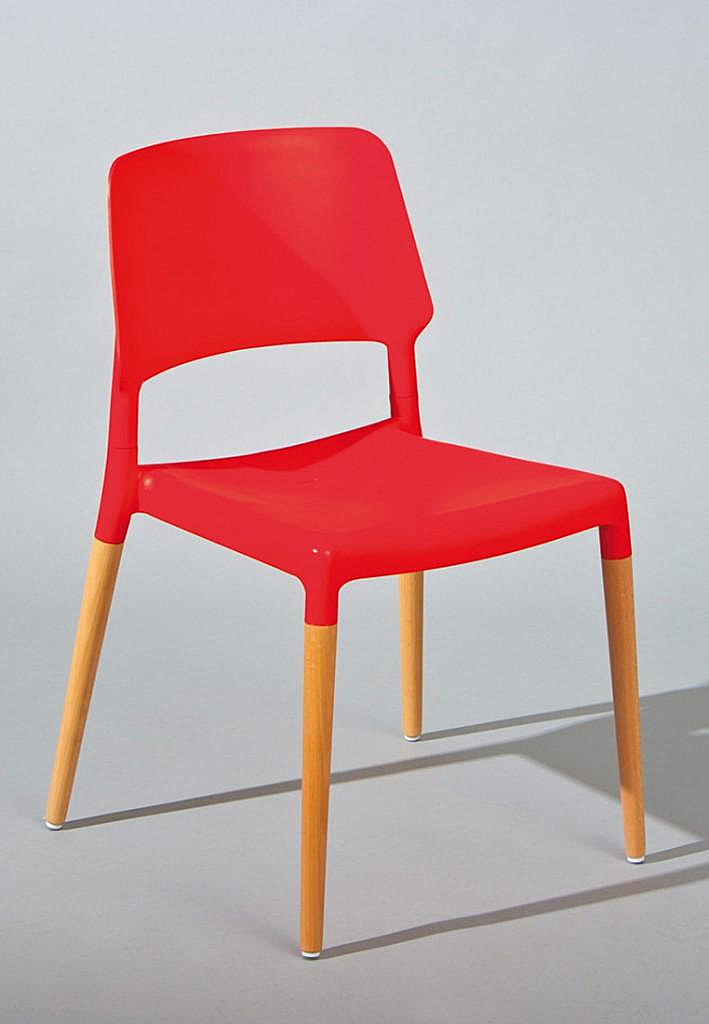 Stuhl 4er-Set Stapelstuhl Füße TILDE Buche Rot Kunststoffsitz