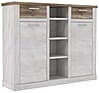 Highboard DURO, 2 Türen, 2 Schubladen, Optik Pinie weiß antik