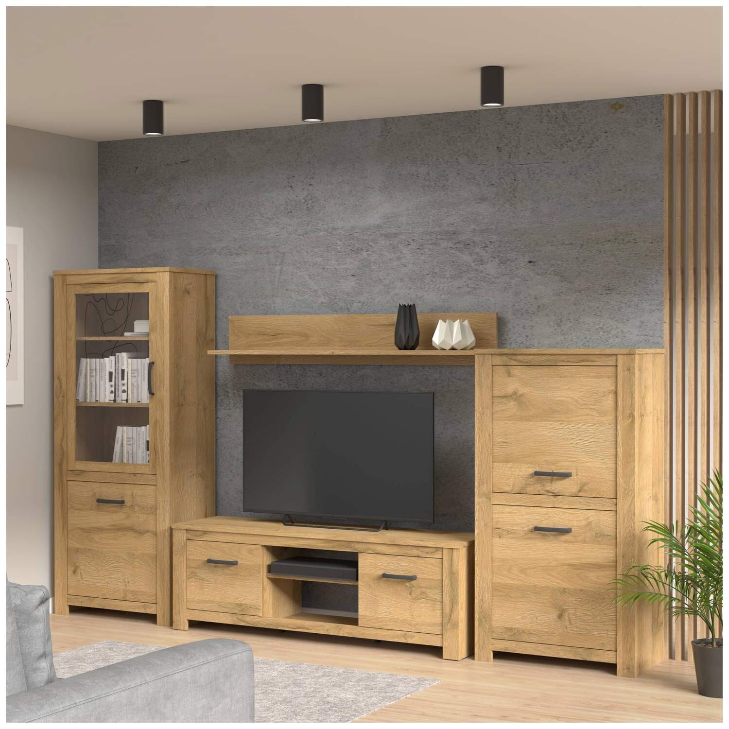 wohnzimmerschrank havanna alt-eiche wohnwand 4-tlg. von forte