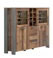 Highboard Vitrine CLIF 5-trg. Optik: Old Wood Vintage von Forte