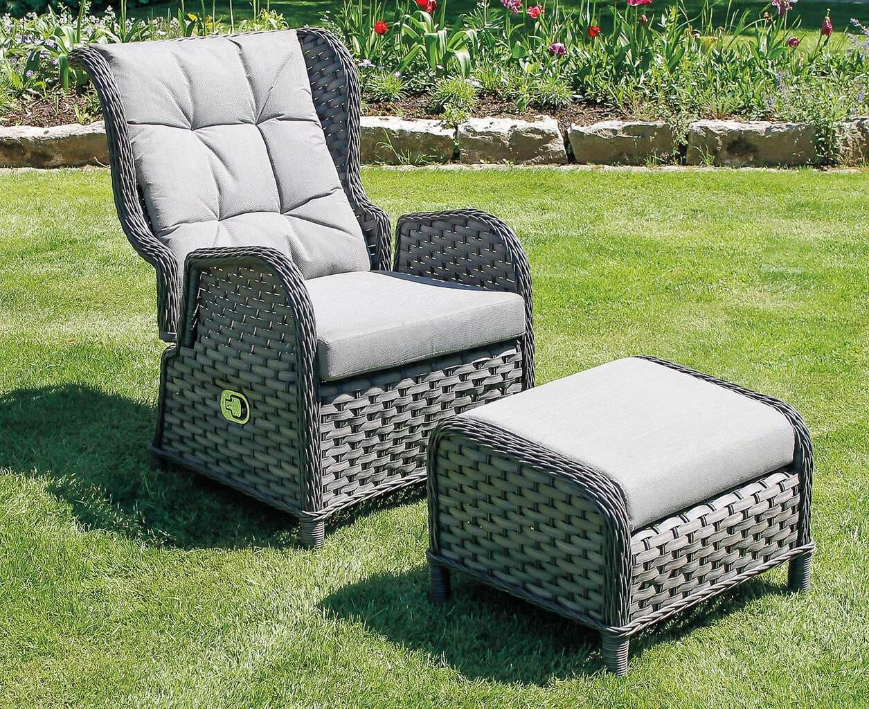 Gartensessel Relaxsessel COMFORT Polygeflecht Inkl. Hocker