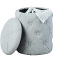 Polsterhocker Hocker YAPAK mit Stoffbezug in Grau und Knopfheftung