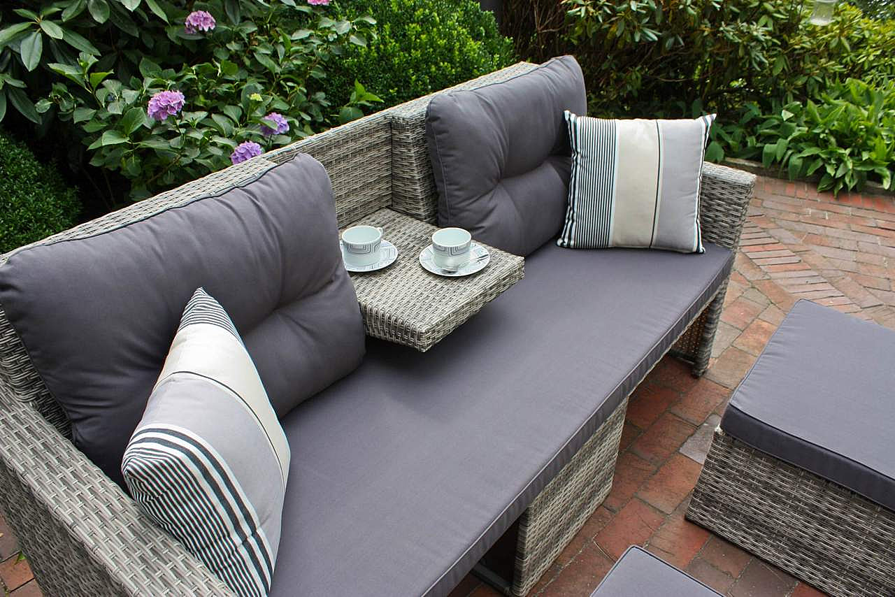 Fußhocker Gartensofa Tisch inkl. VALLETTA und und klappbaren Kissen