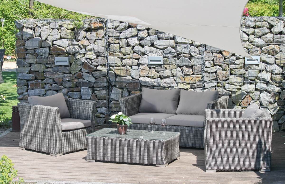 Willood 4-tlg. Garten Lounge Set Grau - PE Rattan Sofagarnitur Mit Kissen