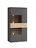 Highboard Vitrine halbhoch COMO Optik: Grau / Planked Eiche von Forte