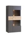 Highboard Vitrine COMO Verglasung rechts Optik Grau / Planked Eiche