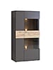 Highboard Vitrine COMO Verglasung rechts Optik Grau / Planked Eiche