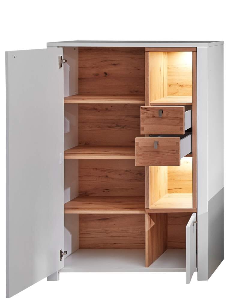 Highboard Kommode SERPIO WF 06 Weiß mit Absetzung Wildbuche