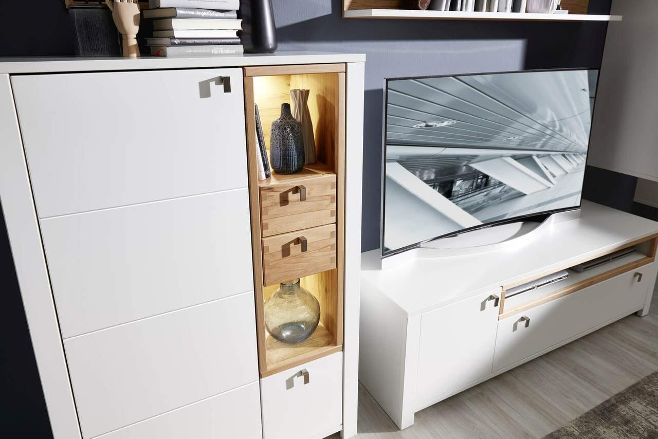 Highboard Kommode SERPIO WF 06 Weiß mit Absetzung Wildbuche