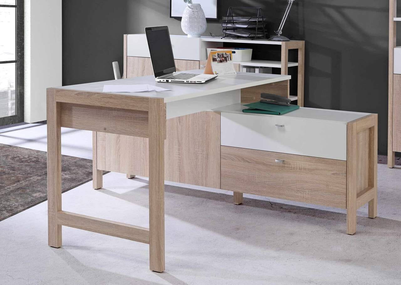 Eckschreibtisch Computertisch Arbeitstisch Schubladen Eiche Sonoma Weiß 