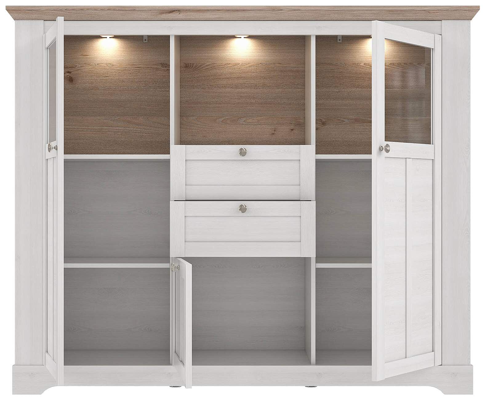 Forte ILOPPA Vitrine Weiß - Landhausstil Schrank 76x210x44cm Mit 2 Türen & 1 Schublade
