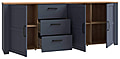 Sideboard BOHOL 220 cm 3 Schubladen 3-tr. Optik: Riviera Oak/ Navy Oak