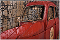 Wandbild Wanddekoration 3D Metallbild rotes Auto 100 x 80 cm