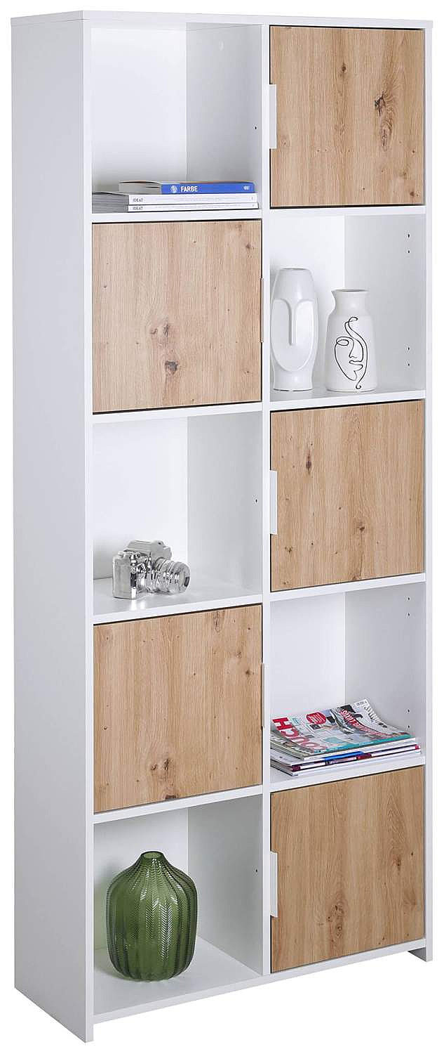 Bücherregal PEPETO 5TW Regal mit 5 Türen Optik: Weiß / Artisan Eiche | Bücherschränke