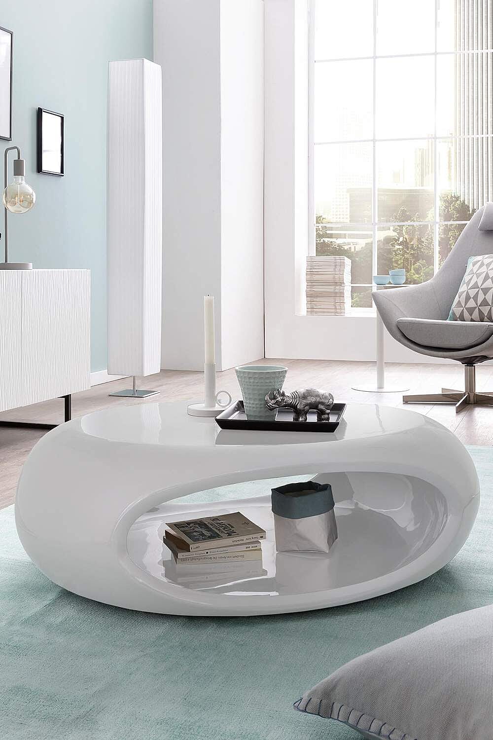 salesfever couchtisch 100x70x32 cm fiberglas weiß oder grau lieferbar