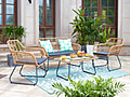 Garten Sitzgruppe 7-teilig Polyrattan Farbe natur mit Tisch und Kissen