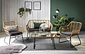 Garten Sitzgruppe 7-teilig Polyrattan Farbe natur mit Tisch und Kissen