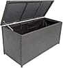 Gartentruhe Auflagenbox PATRAS aus Stahl und Polygeflecht hellgrau