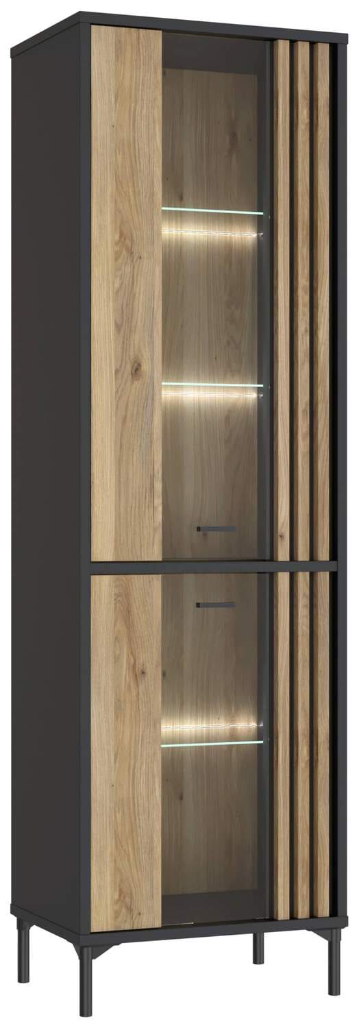 Forte ELISTON Vitrine 70 80 - Schmaler Schrank Mit 3 Türen In Mauvella Eiche