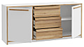 Sideboard S-ROOM mit 2 Türen und 3 Schubladen in Weiß / Catania Eiche