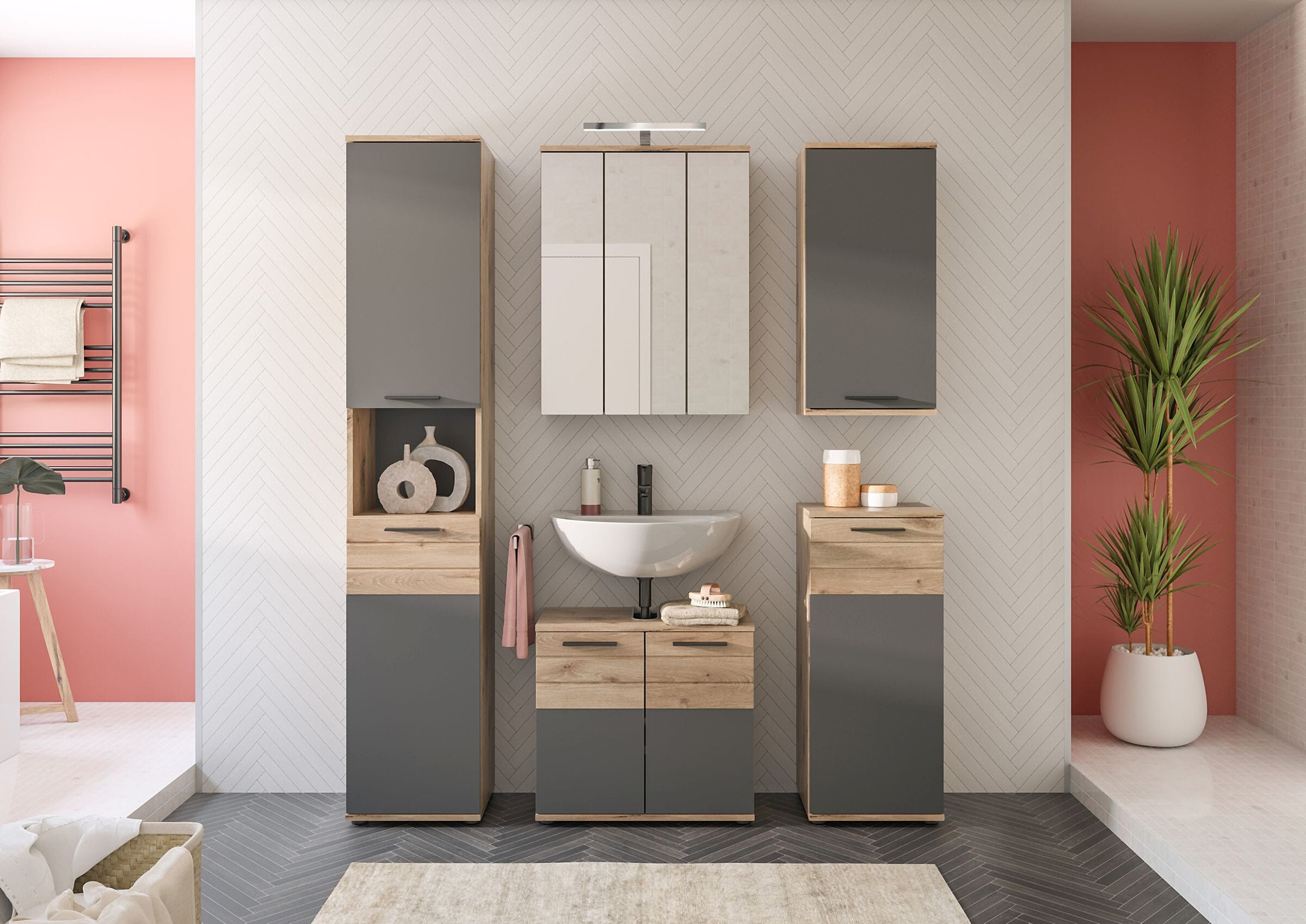 badezimmer badmöbel-set mason 5-tlg., in nox eiche und basalt grau
