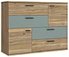 Kommode SKIVE Optik: Mauvella Eiche / Sage Green 2-trg. 4 Schubladen