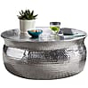 Couchtisch 75x31x75cm Aluminium Silber orientalisch rund Hammerschlag Design modern