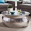 Couchtisch 75x31x75cm Aluminium Silber orientalisch rund Hammerschlag Design modern