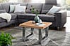 Couchtisch Akazie Massivholz Metallgestell Braun Baumkante 58x40x60cm Landhausstil