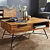 Couchtisch NISHAN Sheesham Massivholz mit Stauraum & Schublade Retro-Industrial Design Couchtisch NISHAN Sheesham Massivholz mit Stauraum & Schublade Retro-Industrial Design