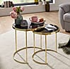 Satztisch Set COMO Metall Glas Schwarz Gold Beistelltisch Couchtisch modern