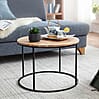 Couchtisch Akazie Massivholz Metall Rund 60x43x60cm Wohnzimmer Design