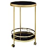 Servierwagen Gold Rund Ø45cm 2 Ebenen Glasplatte Schwarz auf Rollen