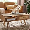 Couchtisch Mango Massivholz Rattan 90x40x45cm Rechteckig mit Stauraum Schublade