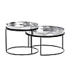 Couchtisch 2er Set Rund Metall Silber Schwarz Hammerschlag abnehmbares Tablett Modern Couchtisch 2er Set Rund Metall Silber Schwarz Hammerschlag abnehmbares Tablett Modern