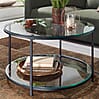 Couchtisch Rund 80x80x45cm Glas Metall Modern mit Stauraum Ablagefach