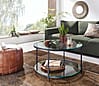 Couchtisch Rund 80x80x45cm Glas Metall Modern mit Stauraum Ablagefach