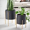 Blumentopf 2er Set Metall Schwarz Gold Rund mit Füßen Wabenmuster Indoor