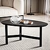 Couchtisch Mango Massivholz Metall Schwarz Nierenform Dreibein 86x50x37cm Modern