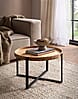 Couchtisch Akazie Massivholz Metall Rund 60x60x36cm Industrial Hellbraun