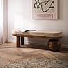 Sitzbank Mango Massivholz 140x47,5x41,5cm Beige Polsterbank Modern Flur